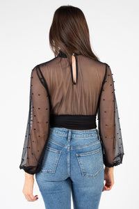 Wilhelmina Pearl Embellished Mesh Blouse