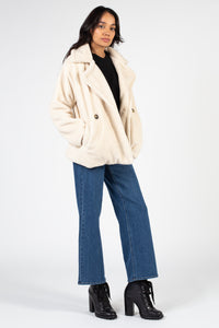 Maia Collared Button Up Teddy Coat - honey