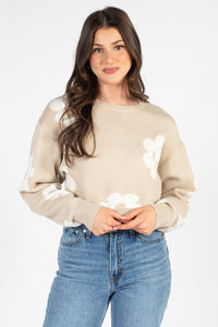 Flora Crewneck Daisy Print Sweater - honey