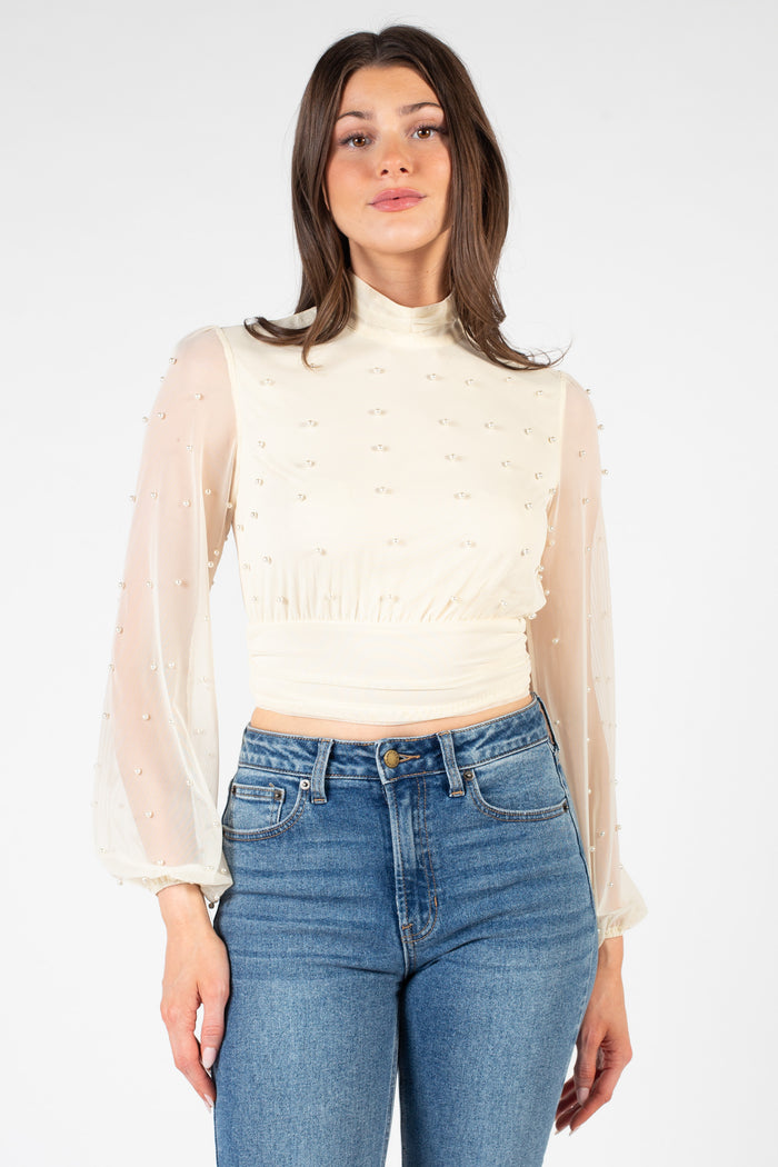 Wilhelmina Pearl Embellished Mesh Blouse