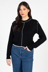 Double Take Contrast Stitch Crop Sweater - honey