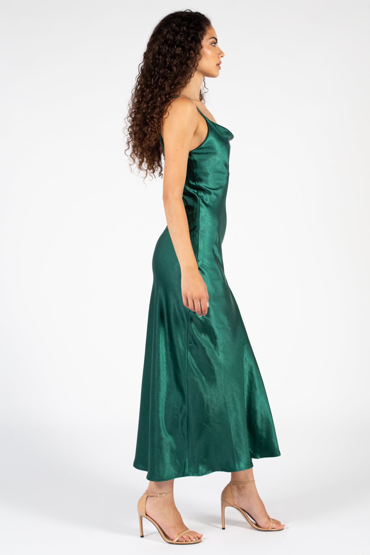 Sexy Green Maxi Dress - Side Slit Dress - Emerald Satin Dress