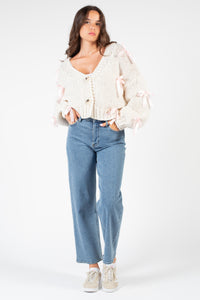 Belle Chunky Bow Knit Cardigan - honey