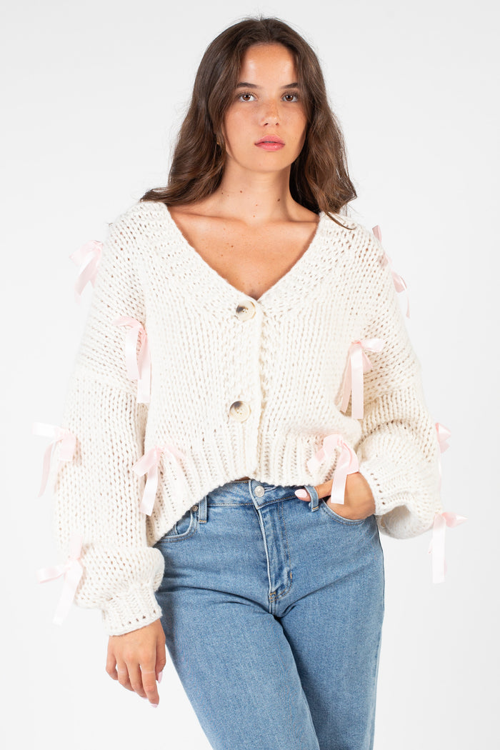 Belle Chunky Bow Knit Cardigan Sweater