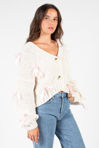 Belle Chunky Bow Knit Cardigan - honey