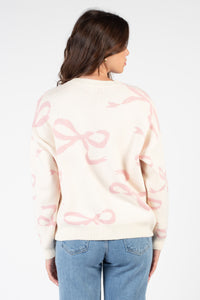 Annabelle Bow Print Crew Neck Sweater