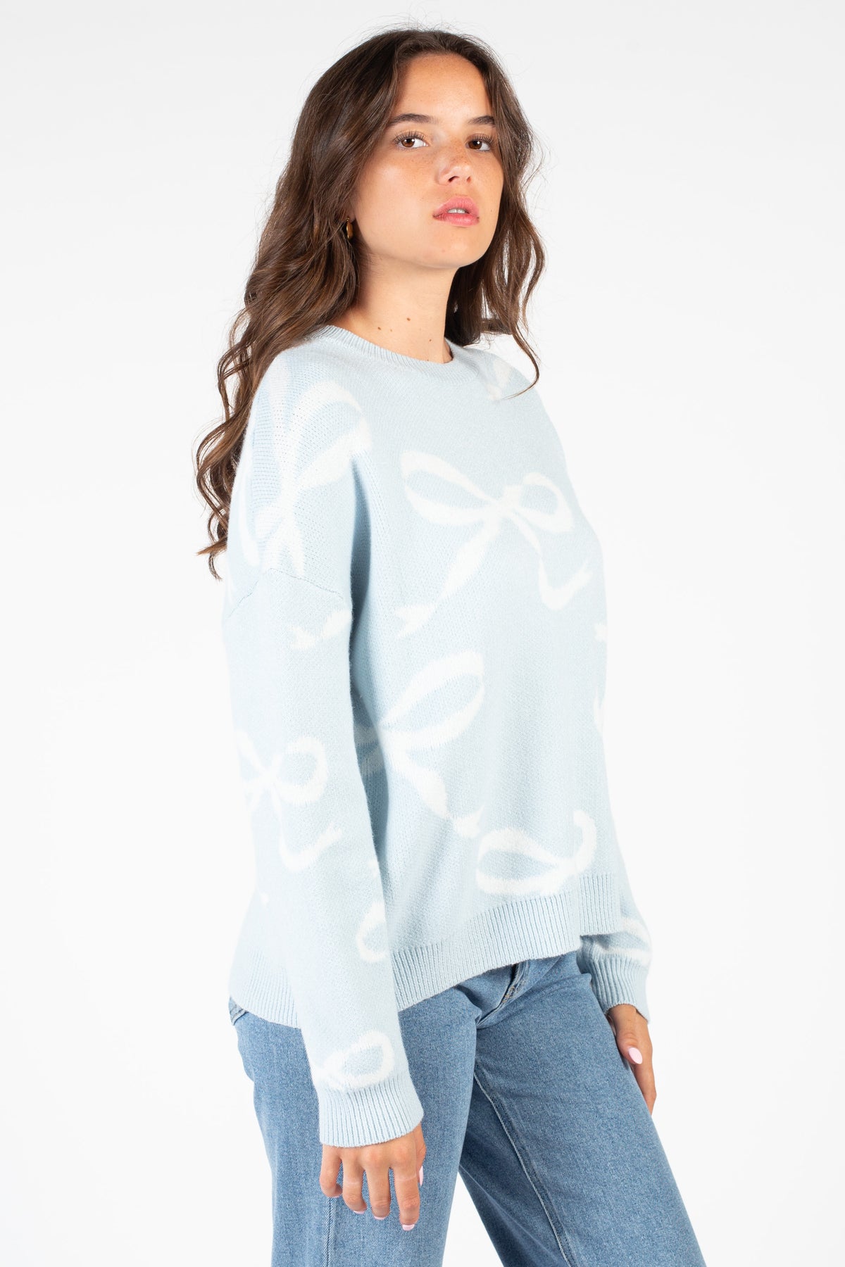 Annabelle Bow Print Crew Neck Sweater