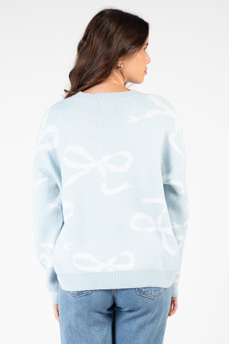 Annabelle Bow Print Crew Neck Sweater