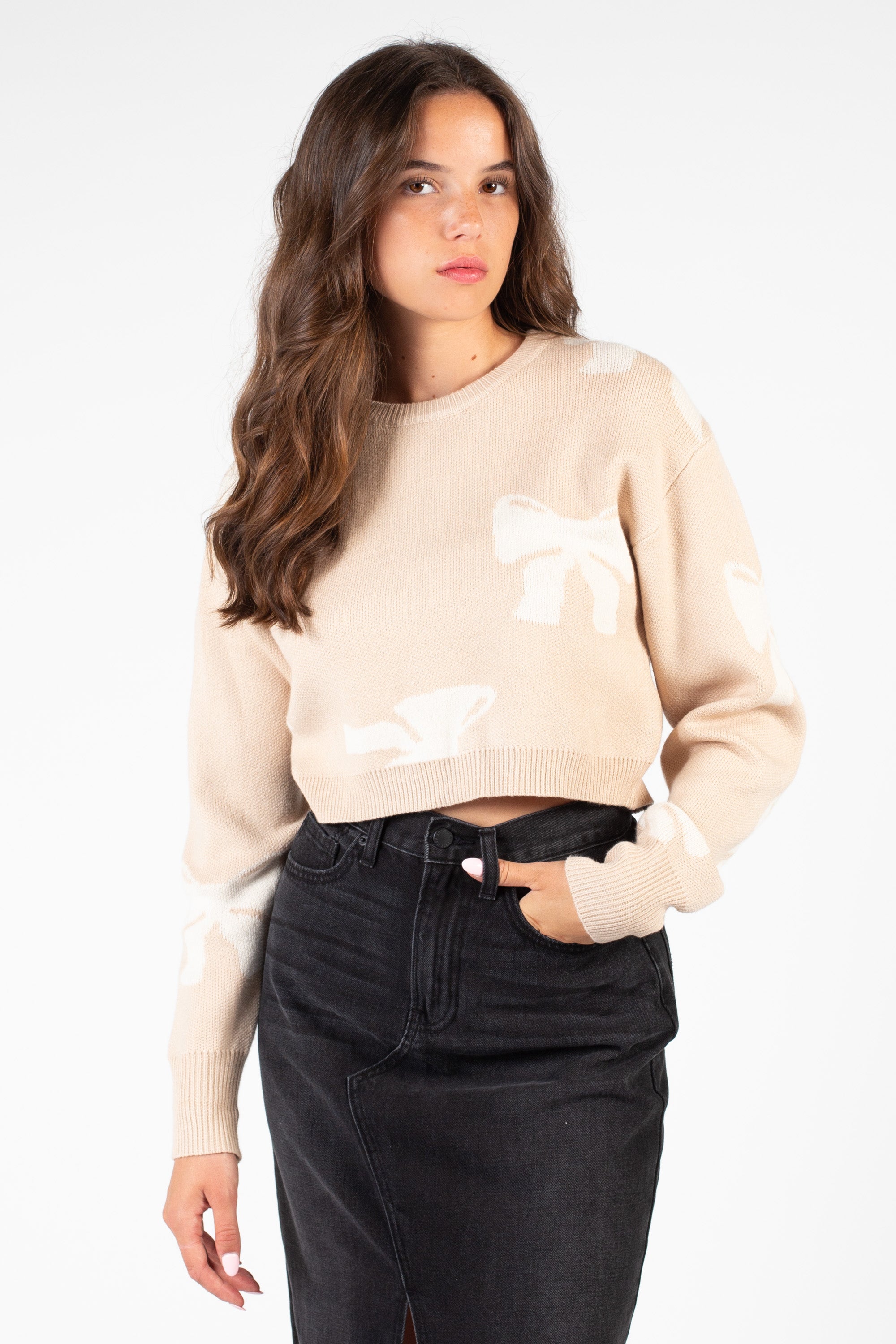 Wrapped a Bow Cropped Knit Sweater