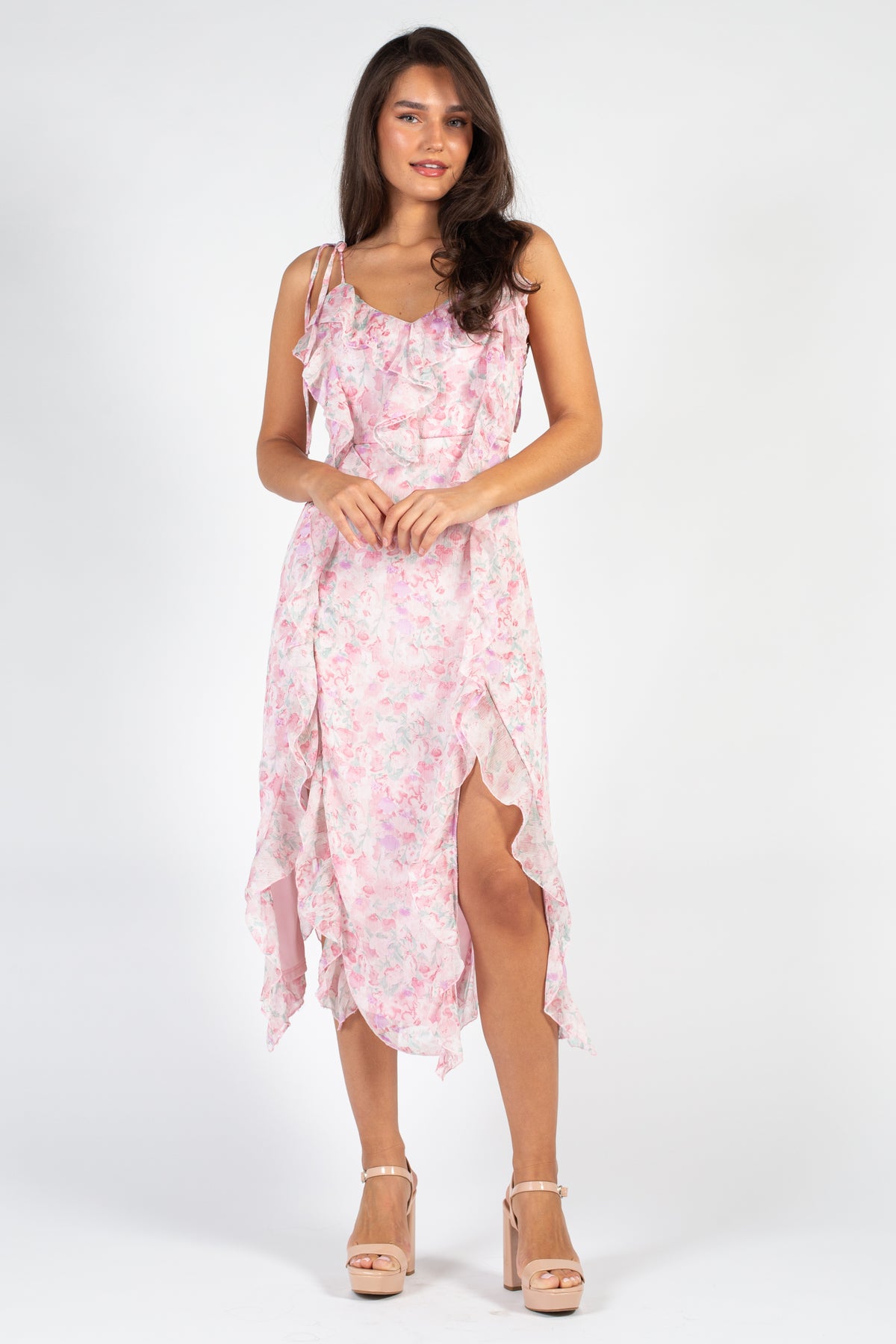 Milena Ruffle Floral Maxi Dress - honey