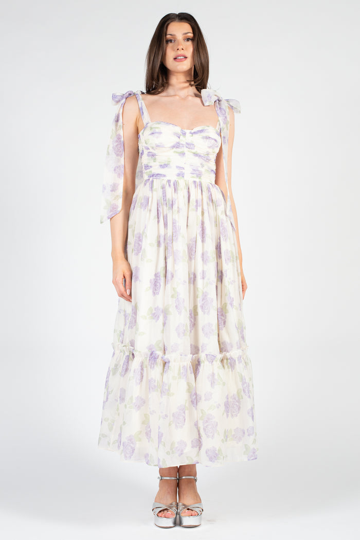 Hyacinth Tie Strap Floral Tiered Maxi Dress