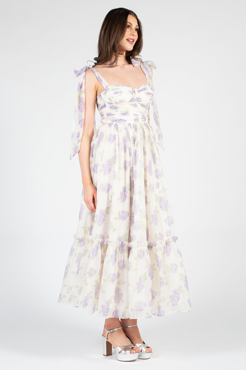 Hyacinth Tie Strap Floral Tiered Maxi Dress - honey