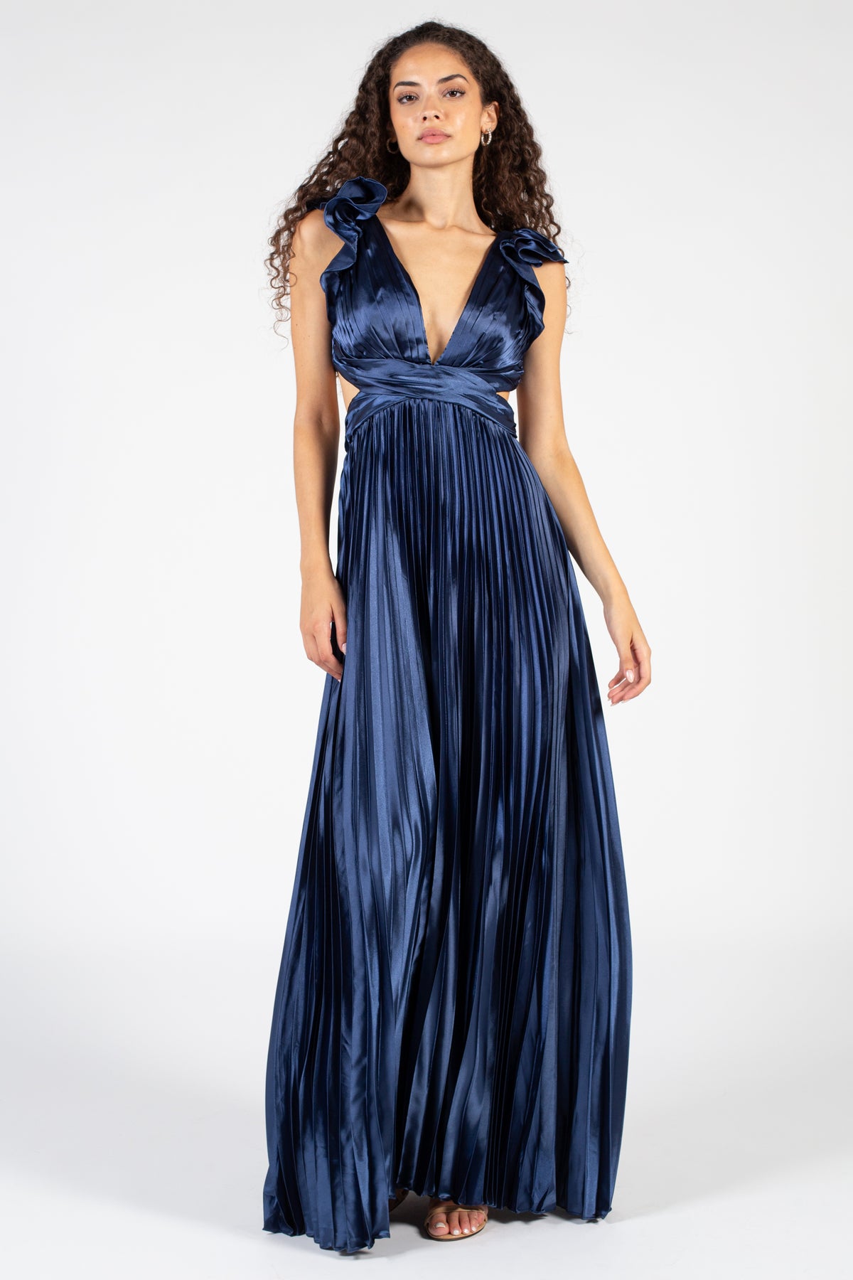 Whitley Strap Back Pleated Gown - honey