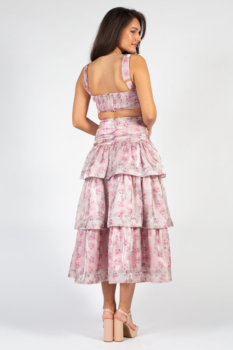 Susannah Floral Organza Midi Skirt Set - honey