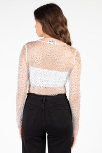 Kylie Long Sleeve Embellished Crop Top