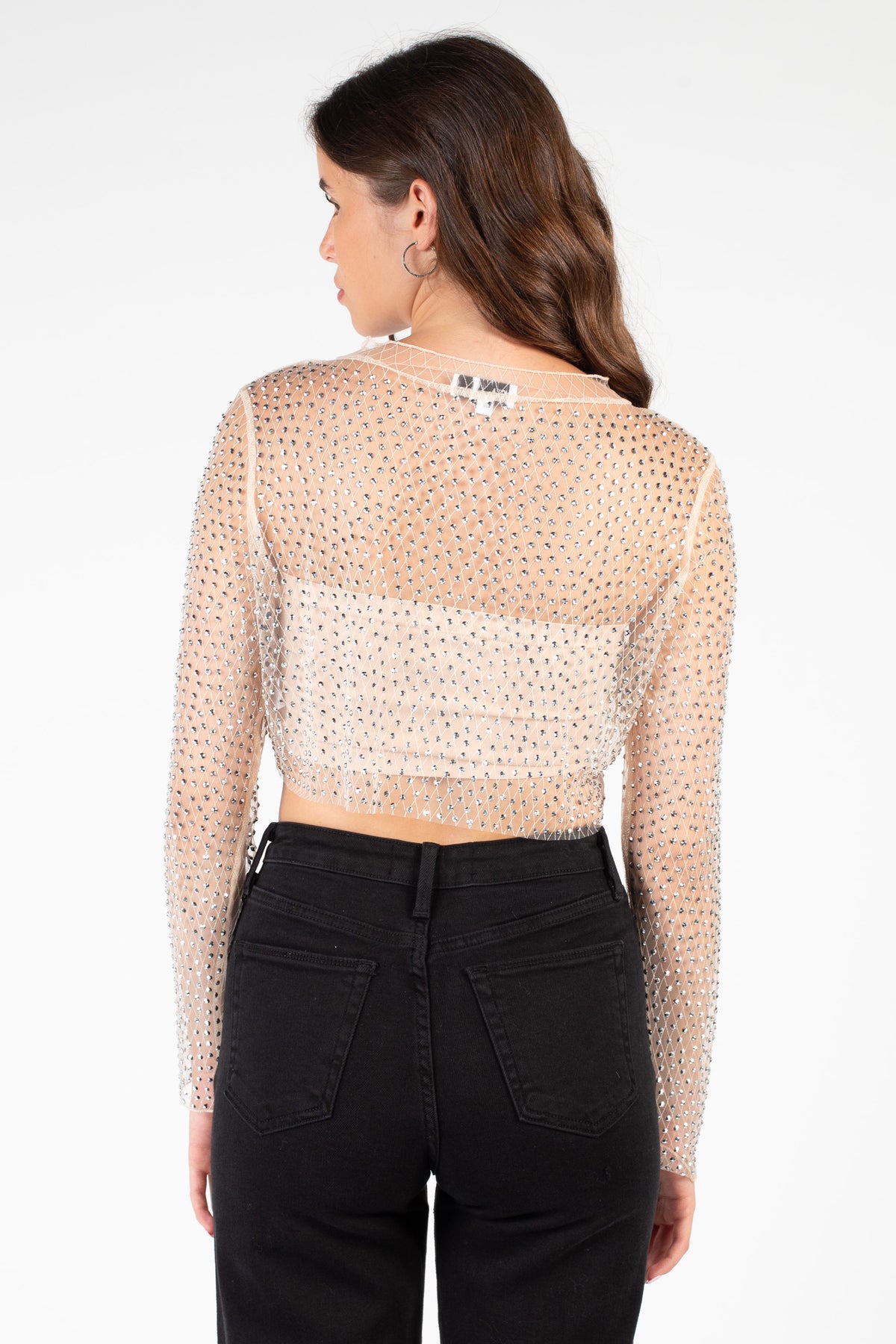 Kylie Long Sleeve Embellished Crop Top - honey