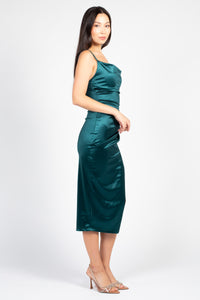 Amaya Side Slit Satin Midi Dress