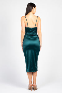 Amaya Side Slit Satin Midi Dress