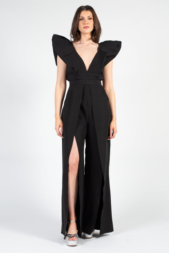 Meredith Neoprene Split Wide Leg Jumpsuit - honey