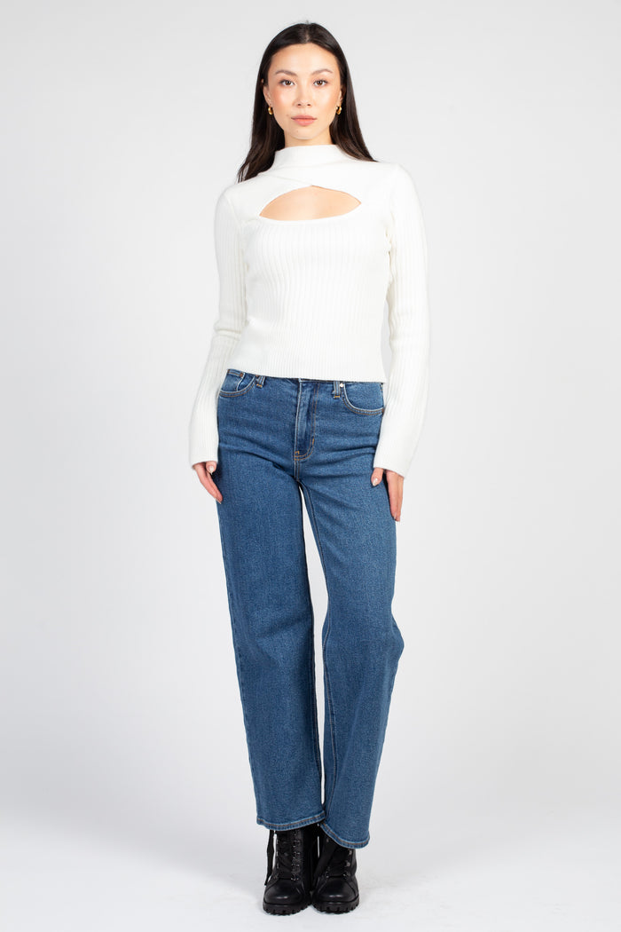 Mindy Cut Out Ribbed Sweater - honey