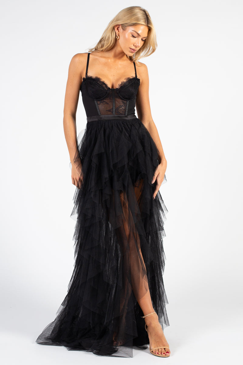 Miley Tulle Lace Maxi Dress - honey