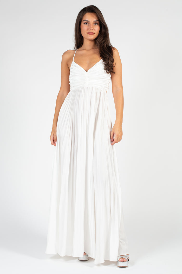 Zephyra Tie Back Satin Pleated Gown - honey