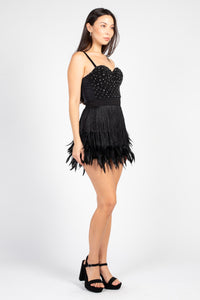 Destiny Fringe Feather Trim Mini Skirt