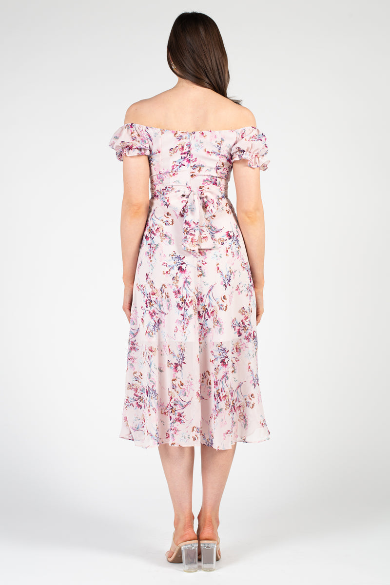 Cindy Floral Print Off-The-Shoulder Midi Dress - honey