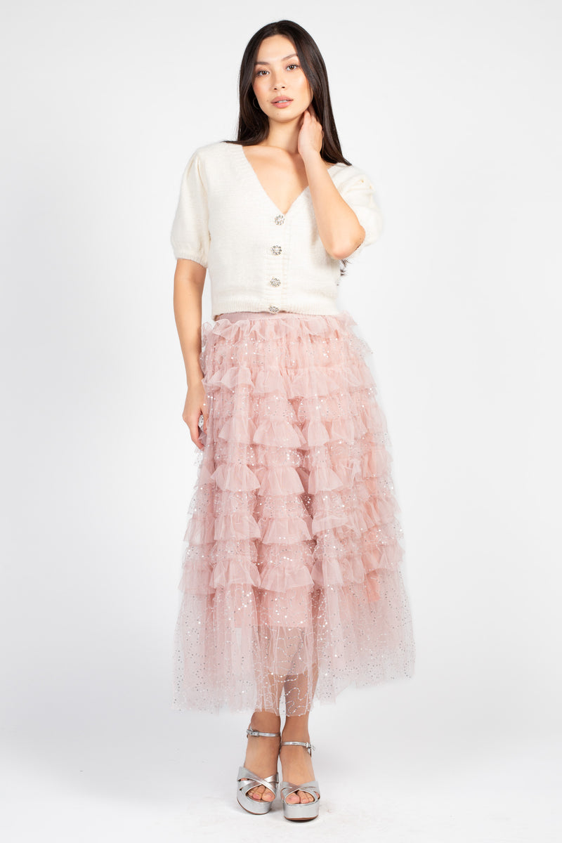 Eugenia Sequin Embellished Tulle Midi Skirt