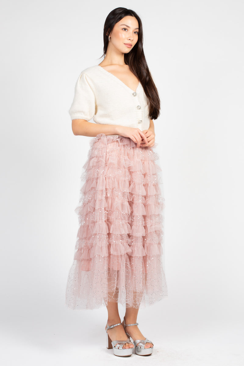 Eugenia Sequin Embellished Tulle Midi Skirt