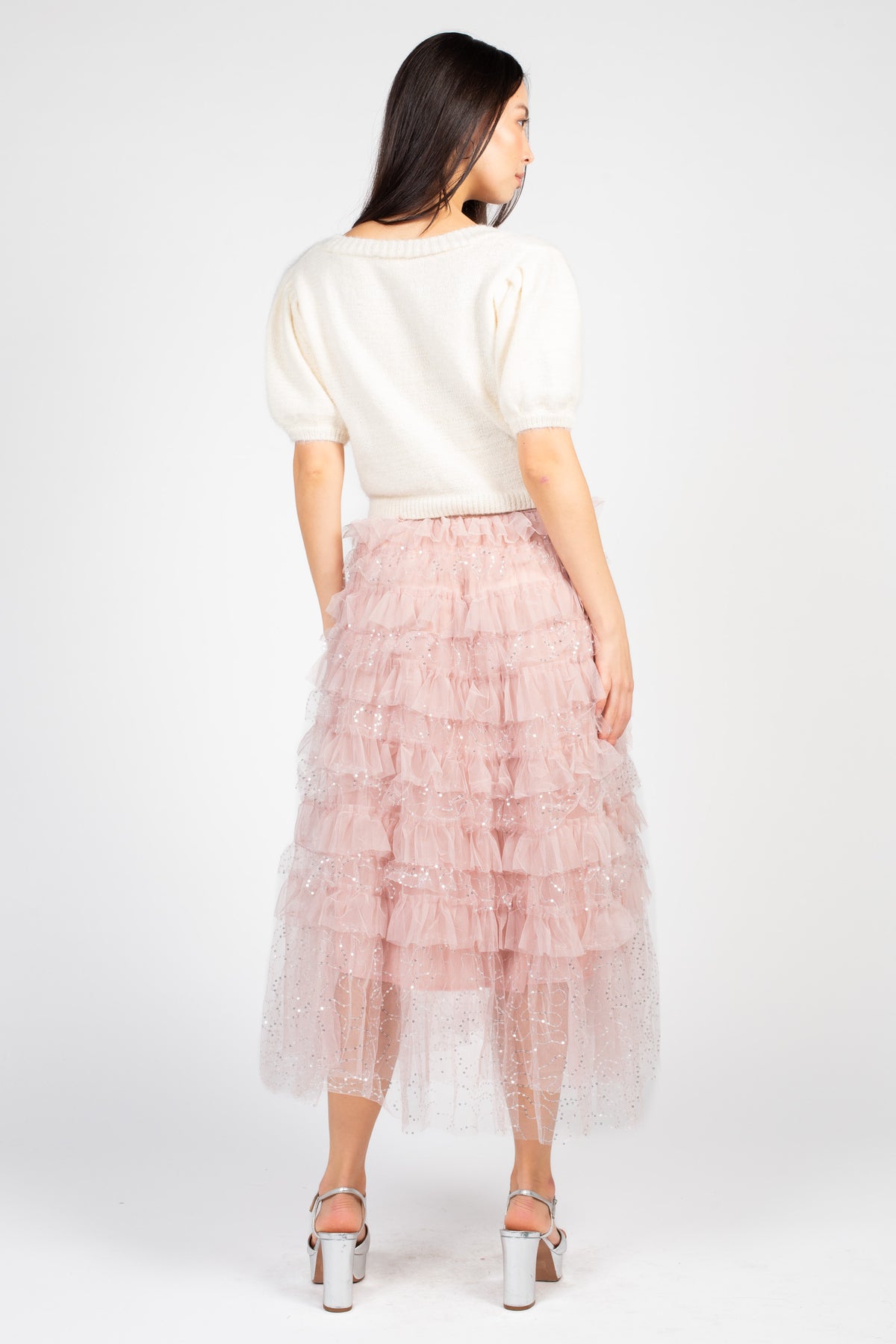 Eugenia Sequin Embellished Tulle Midi Skirt