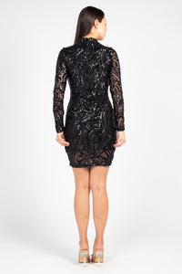 Valerie Mock Neck Sequin Mini Dress