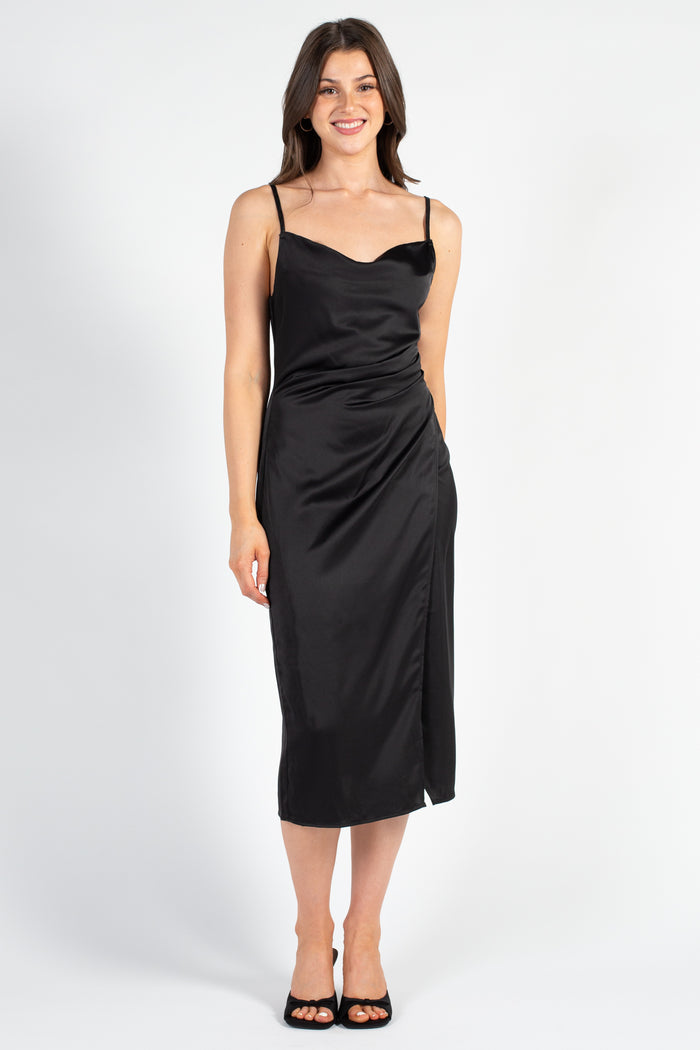 Nala Midi Dress In Black Satin  Midi dress, Dress, Black satin