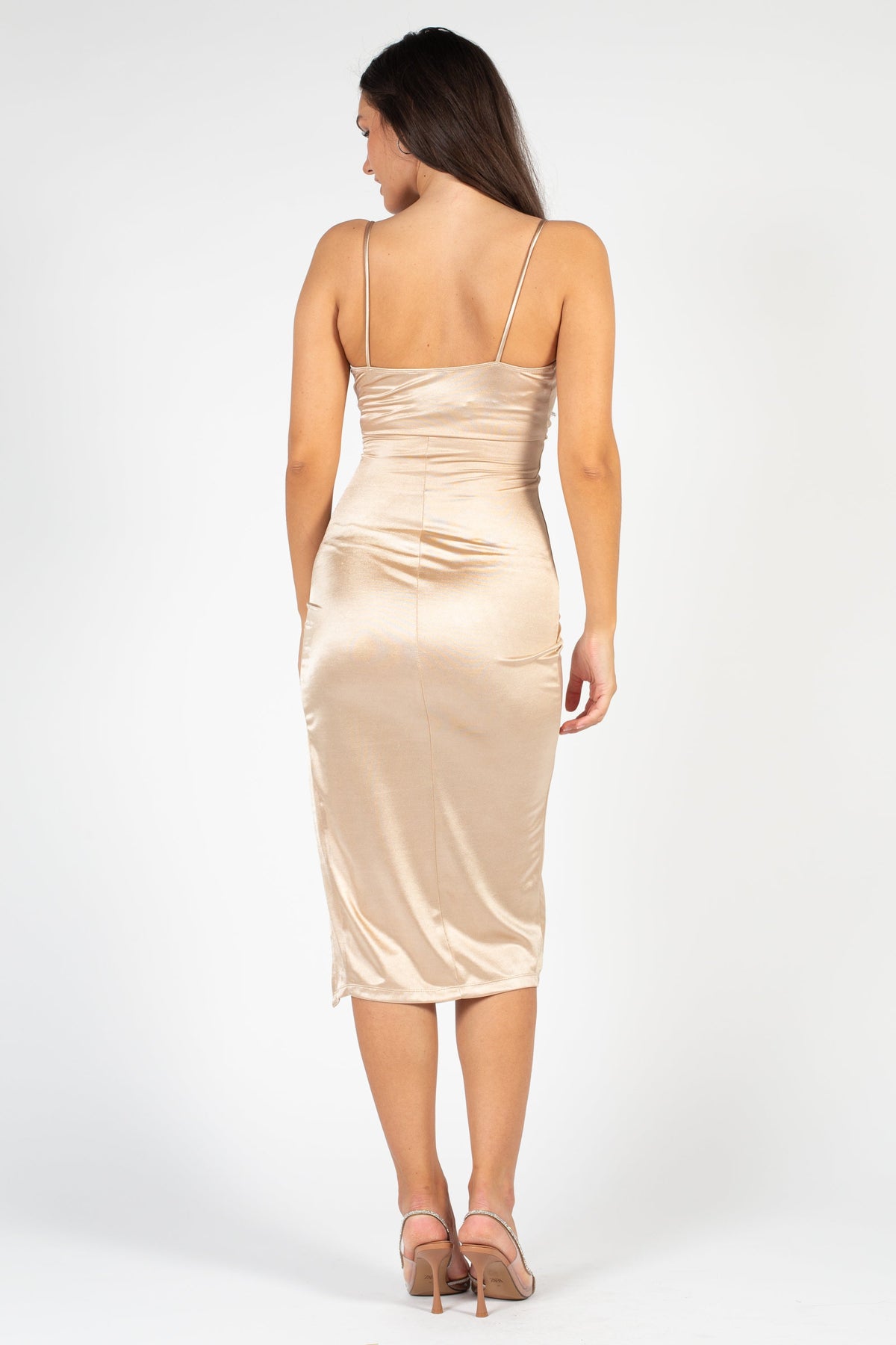 Aveline Tulip Bottom Satin Midi Dress - honey