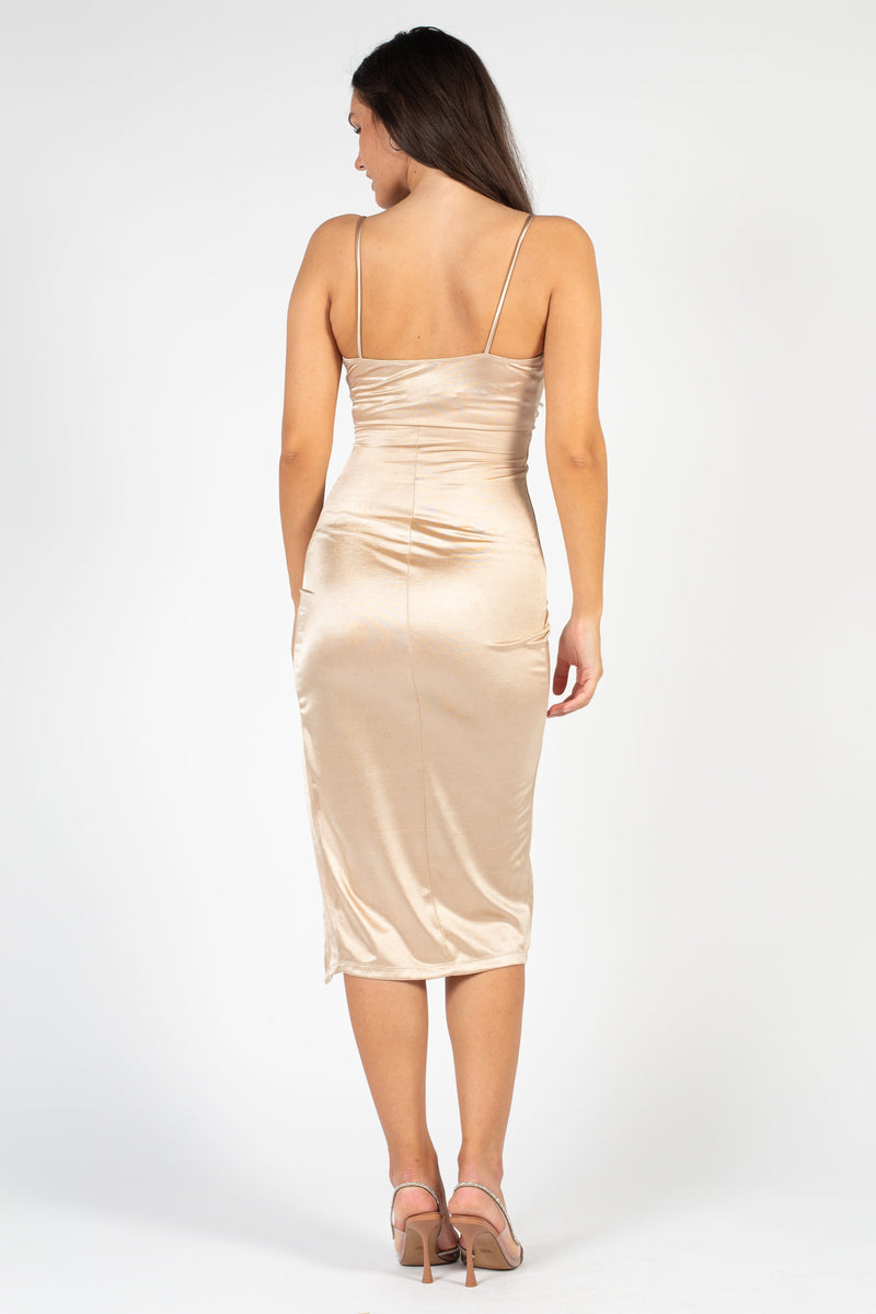 Aveline Tulip Bottom Satin Midi Dress - honey