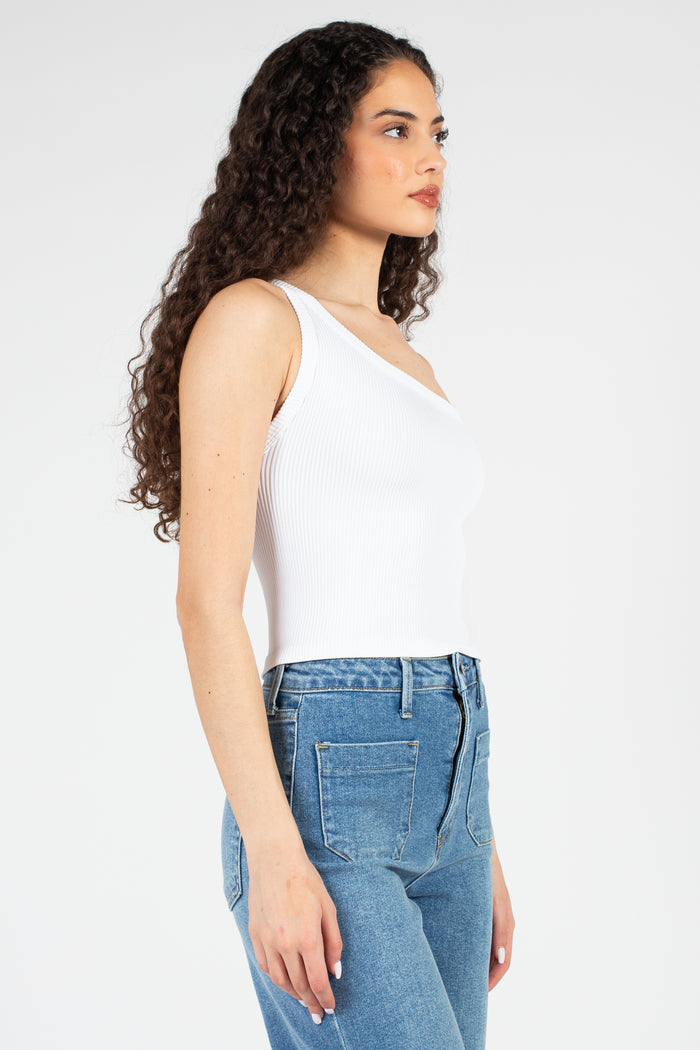 Ribbed One Shoulder Crop Top - honey