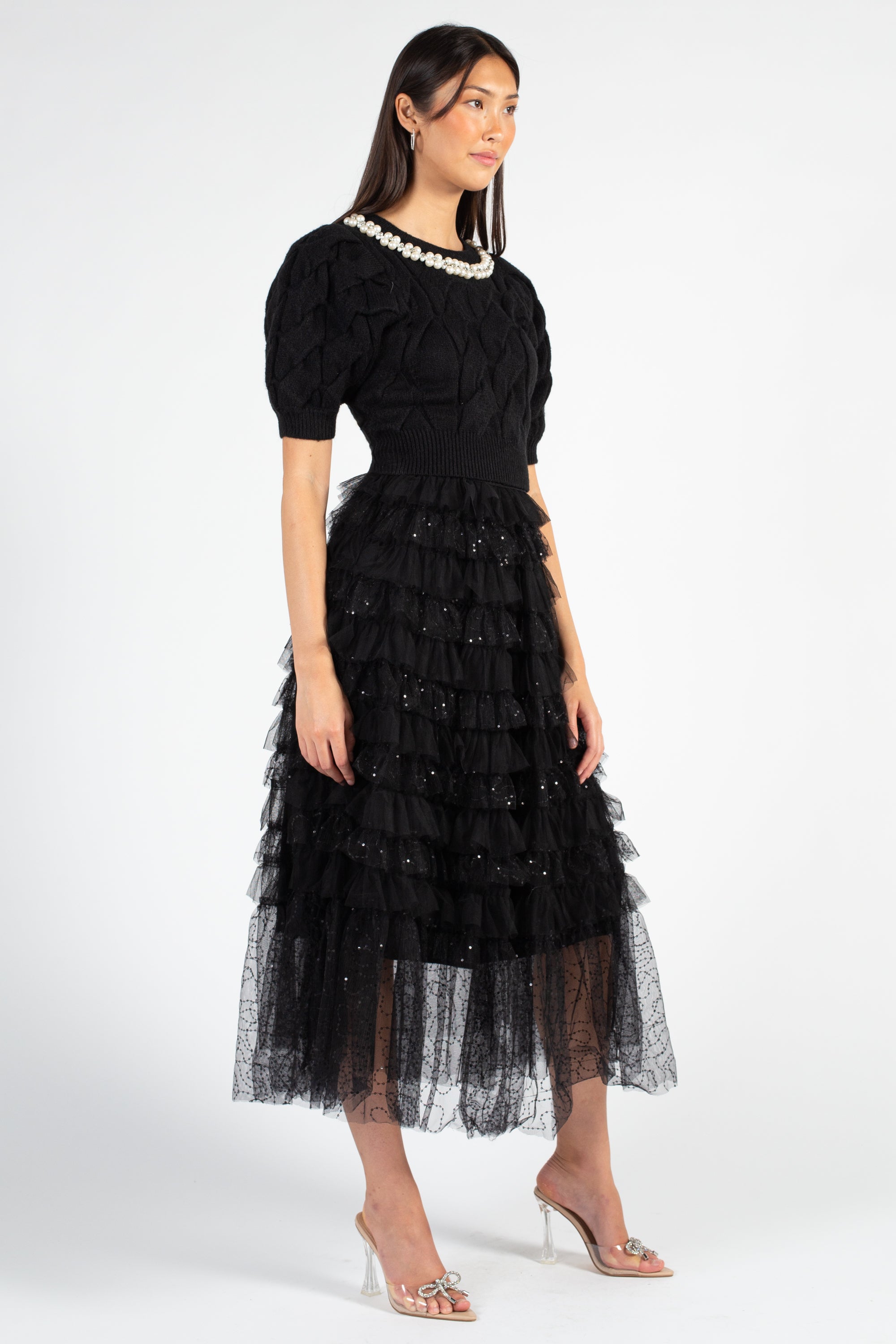Eugenia Sequin Embellished Tulle Midi Skirt