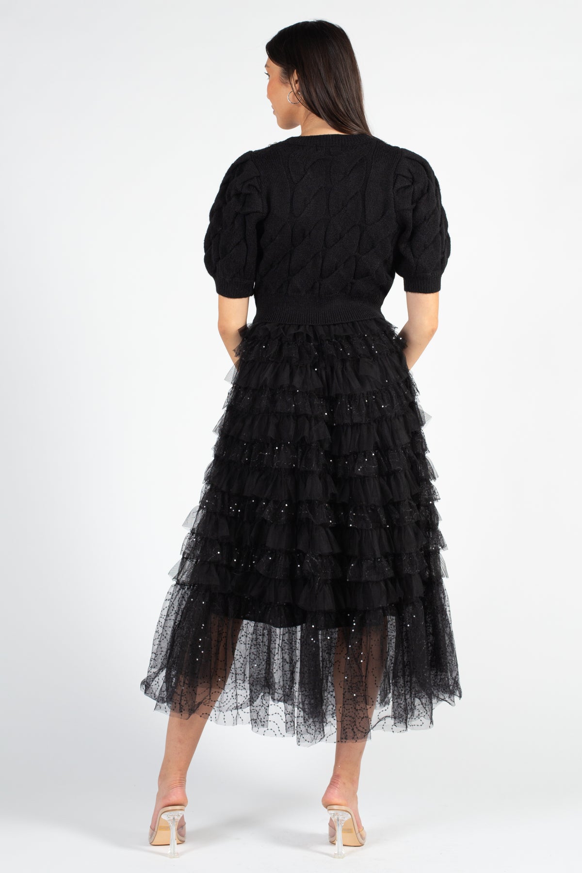 Eugenia Sequin Embellished Tulle Midi Skirt - honey
