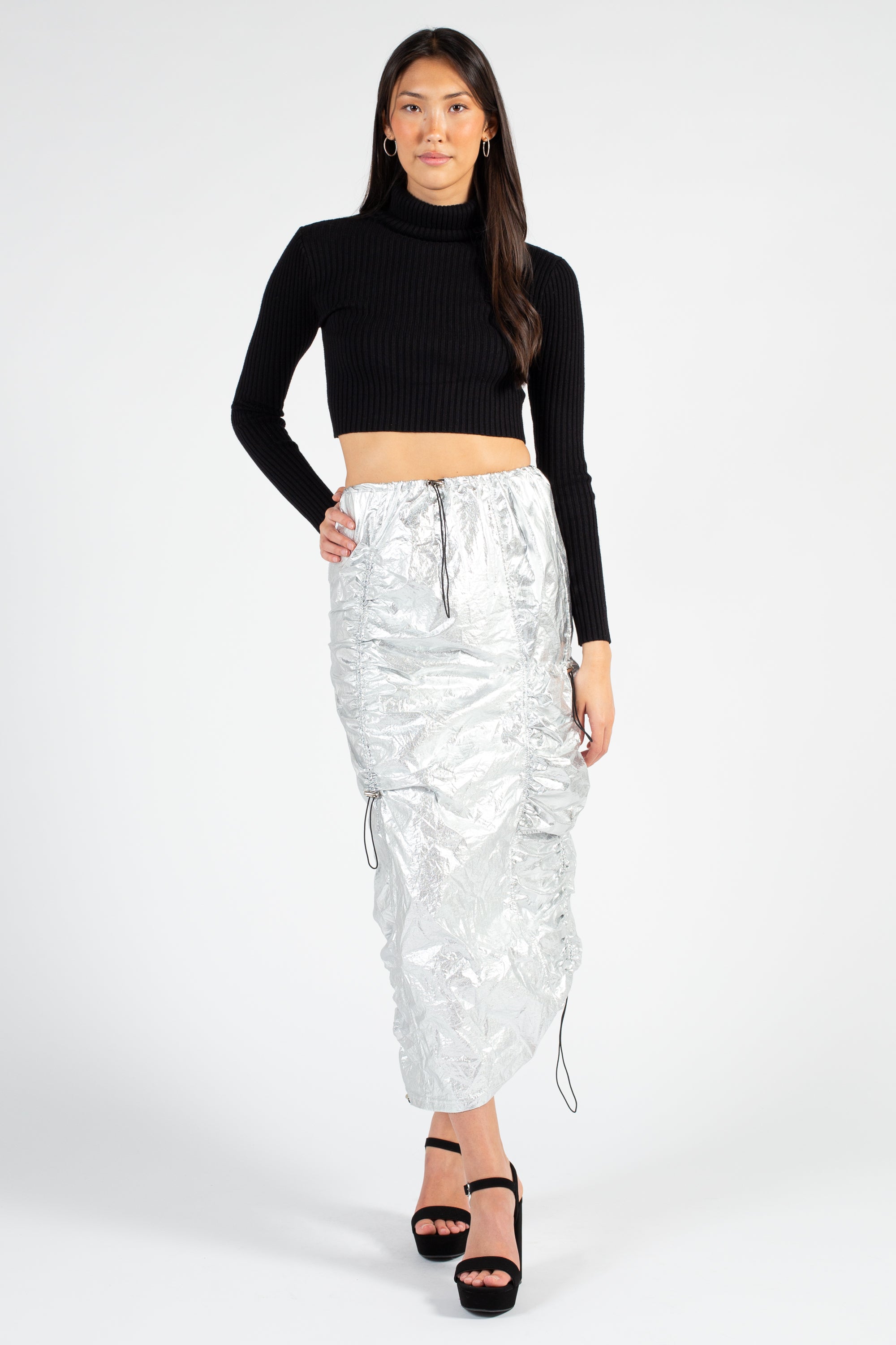 Nicola Metallic Parachute Midi Skirt
