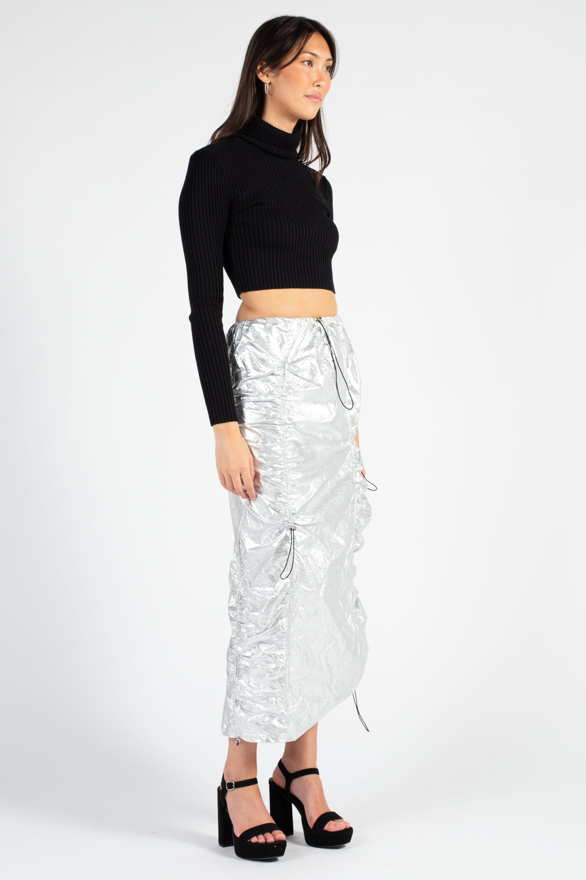 Nicola Metallic Parachute Midi Skirt