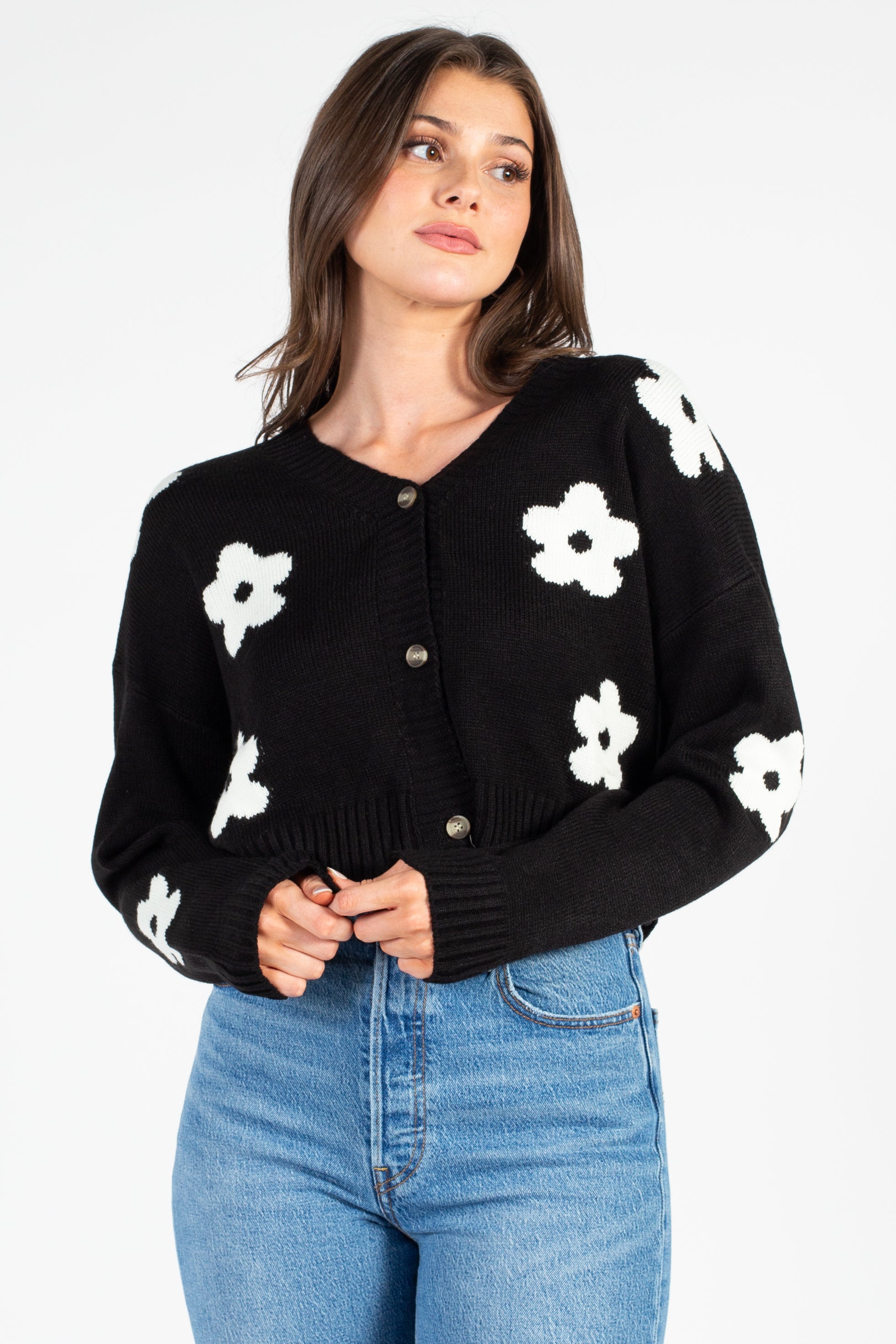 Chelsea Button Up Knit Flower Cardigan