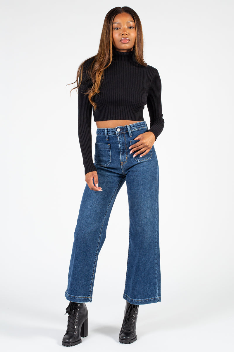 Black High Waisted Wide Leg Jeans, Black Wide Jeans