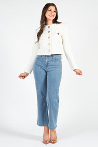 Cropped Tweed Gold Button Jacket - honey