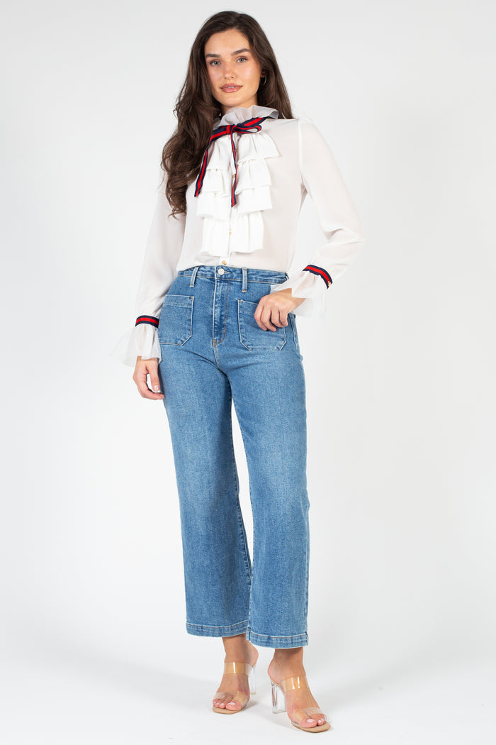 Charlotte Ruffle Front Blouse - honey