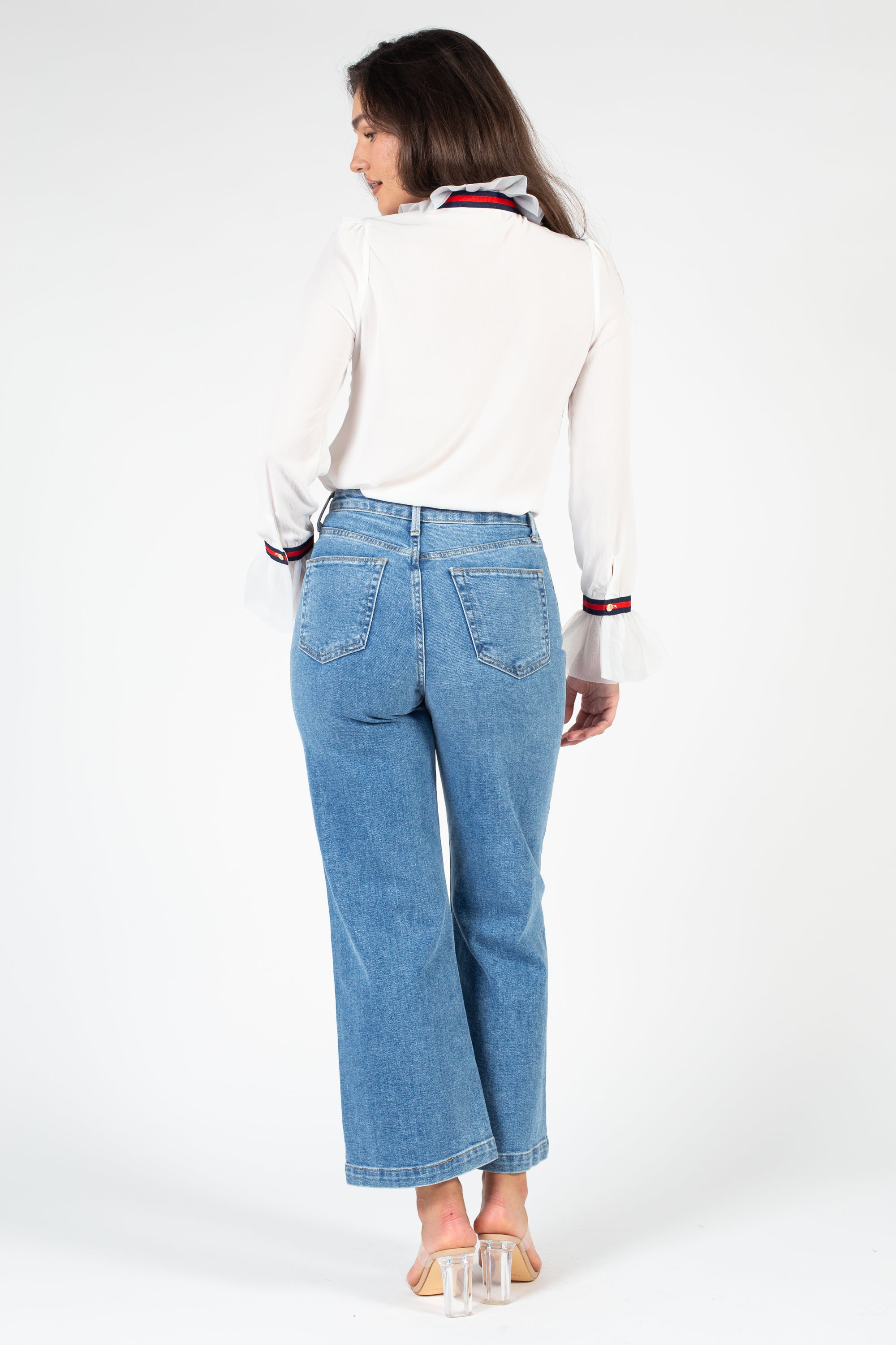 white shirt with ruffle front