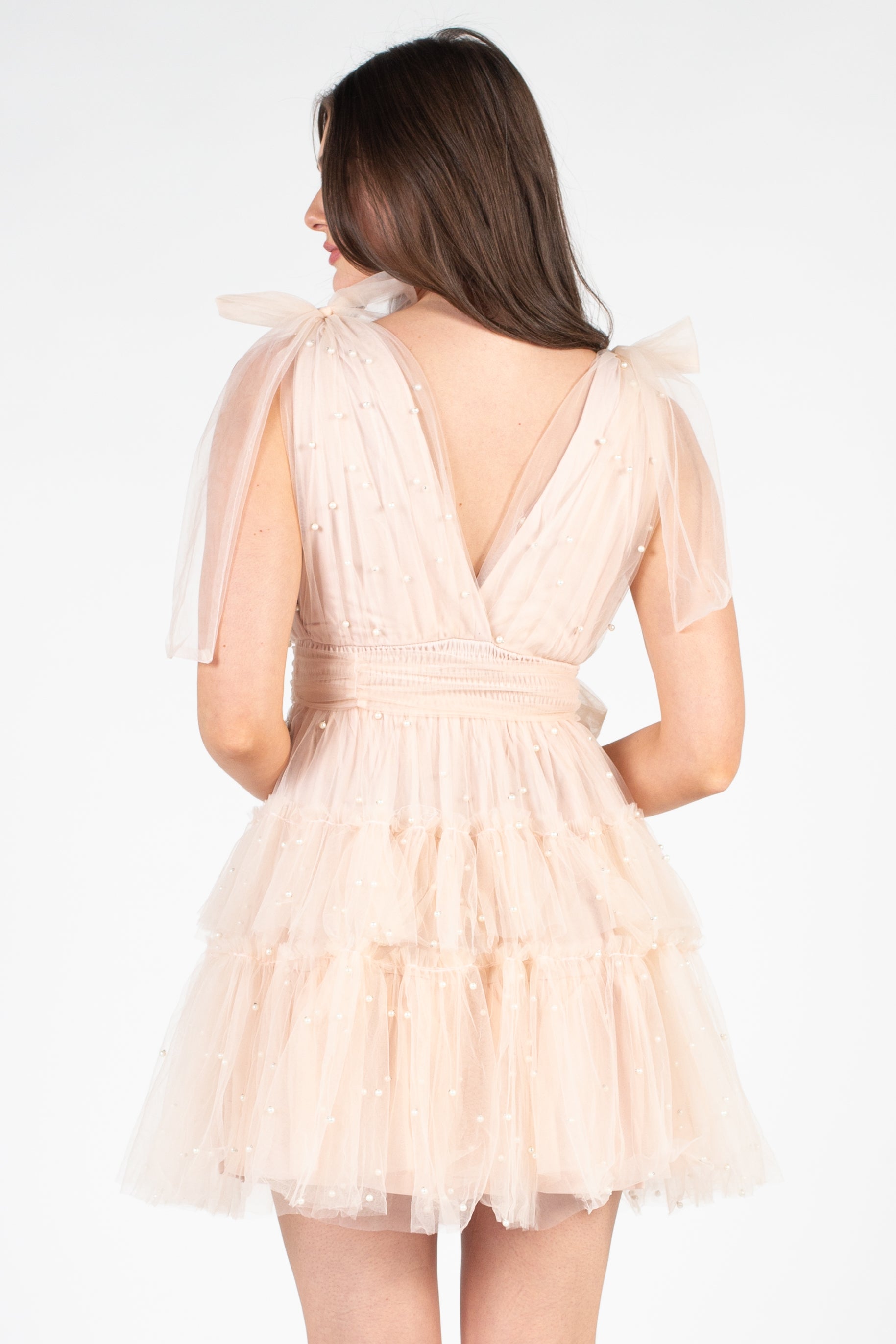 Alba Pearl Embellished Tulle Mini Dress