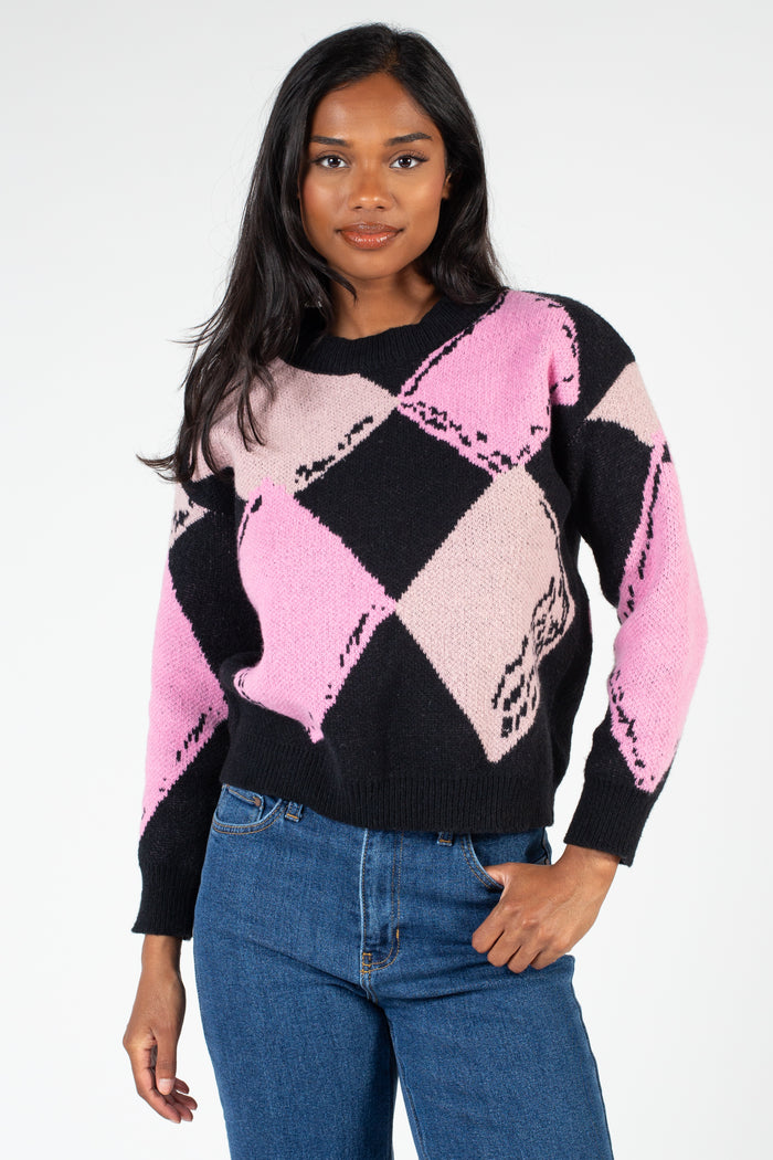 Beatrice Large Argyle Print Sweater