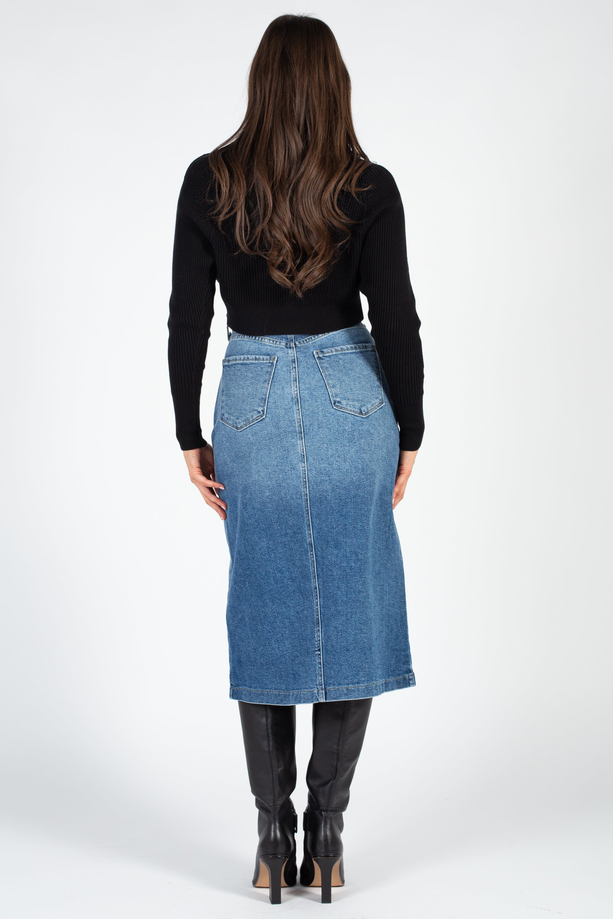 Black denim best sale pencil skirt