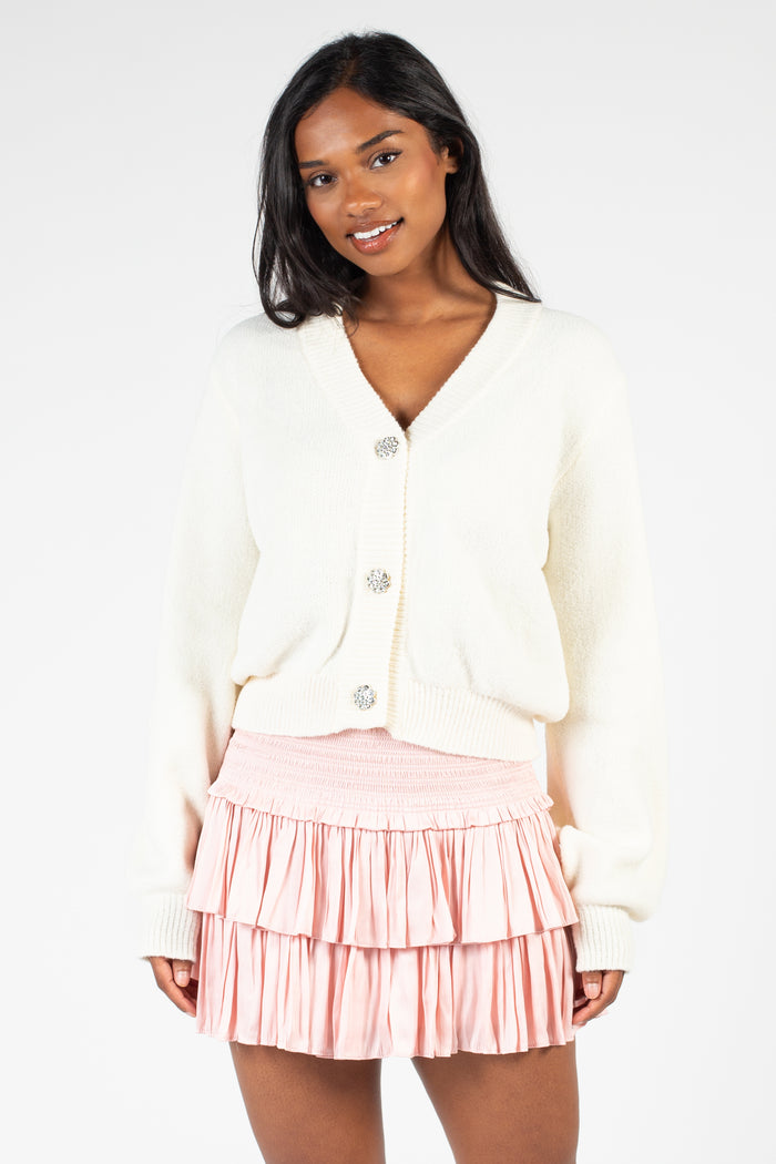 Katerina Jewel Button Crop Cardigan - honey