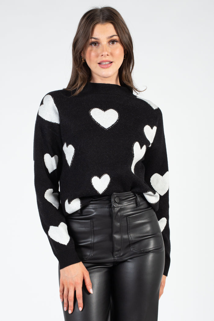 Lover Girl Rhinestone Heart Sweater - honey